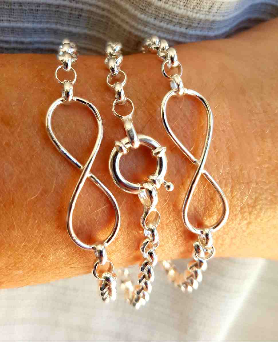 Pulsera rolo con dije infinito Plata 925 con cierre marinero