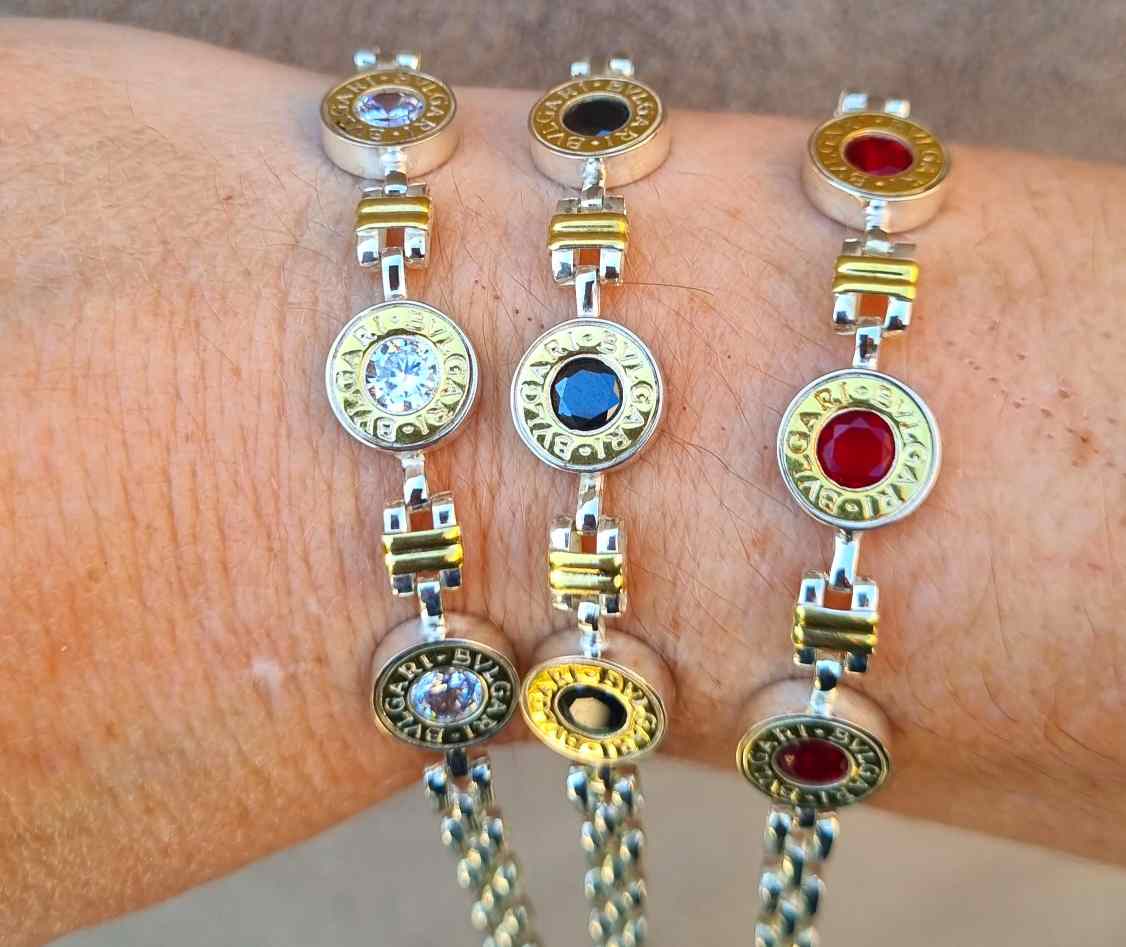 Pulseras panter Plata y Oro 3 dijes cubic