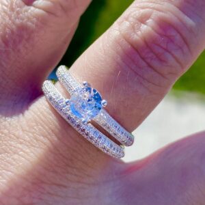 2 Anillos micropave medio sin fin y solitario Plata 925