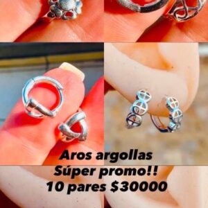 Promo 10 aros argollas huggies sin piedraLaminado Plata 1000