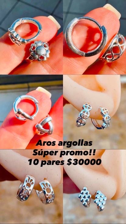 Promo 10 aros argollas huggies sin piedraLaminado Plata 1000