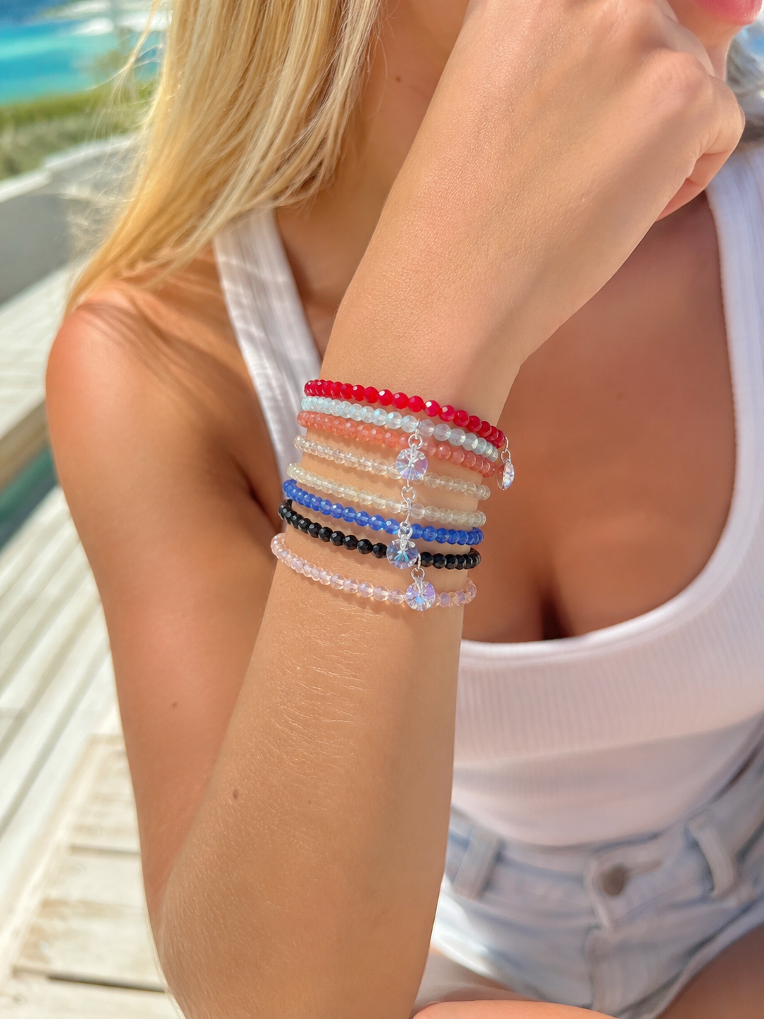 Pulseras cristal con corazon colgante