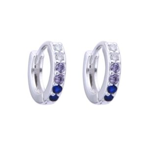 Aros Huggies 10mm cubics 1 hilera azul lila blanco